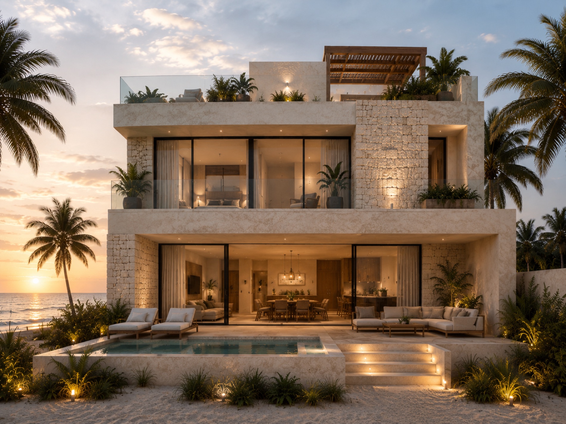 Casa frente al mar Navire al atardecer
