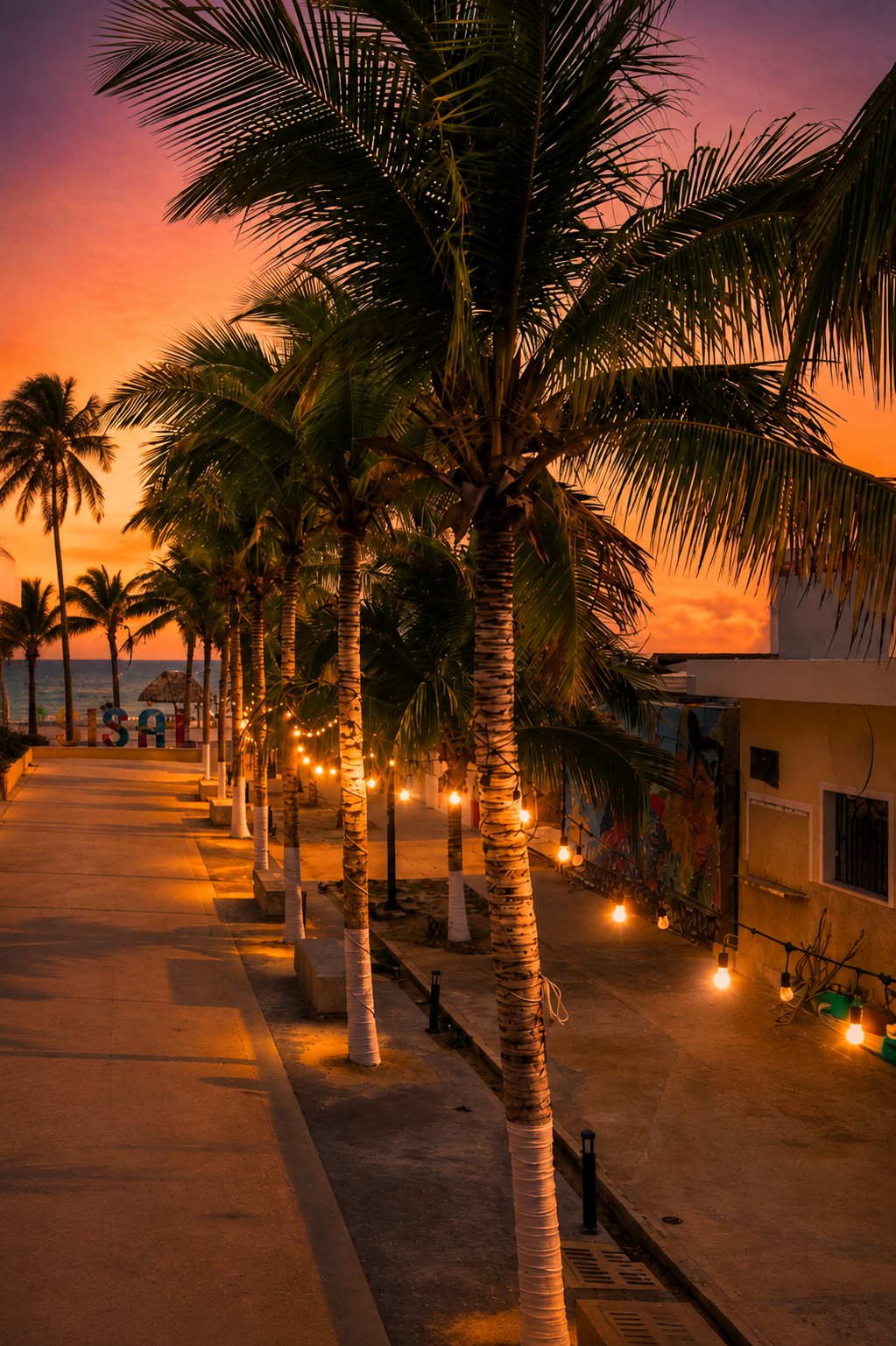 Malecón de Sisal al atardecer